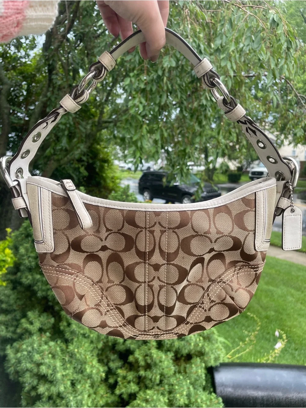 Coach Y2K Signature Jacquard Hobo shoulder Bag in Khaki/white